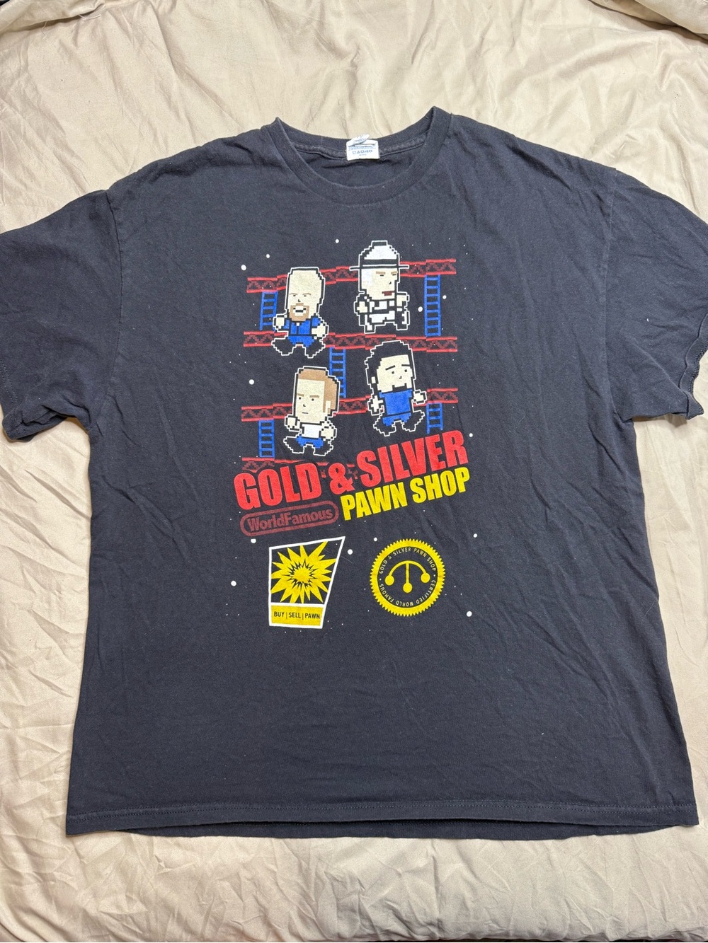 Gold & Silver Pawn Shop Graphic Tee - Black with Red & Yellow Print XL